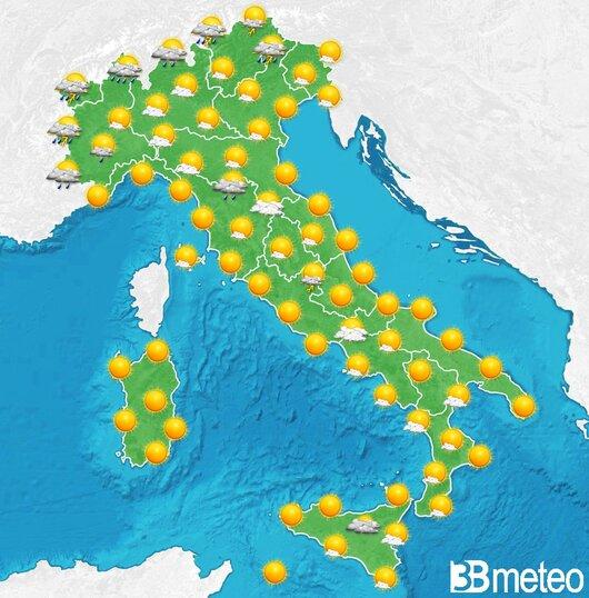 Il tempo previsto fra tre giorni