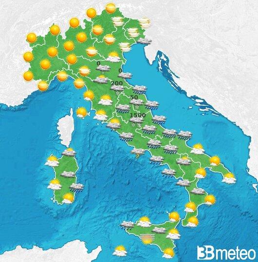 Il tempo previsto per la giornata di domani