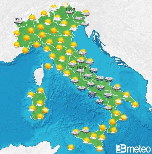 Il tempo previsto per la giornata di domani