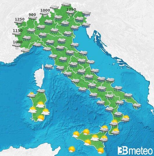 Il tempo previsto per la giornata di domani
