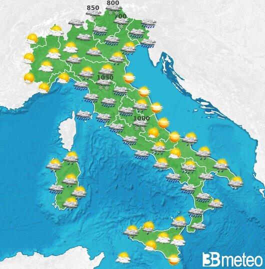 Il tempo previsto per la giornata di domani