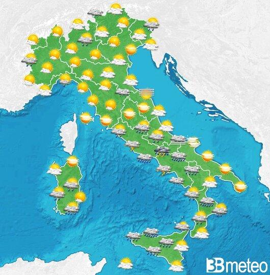 Il tempo previsto fra tre giorni