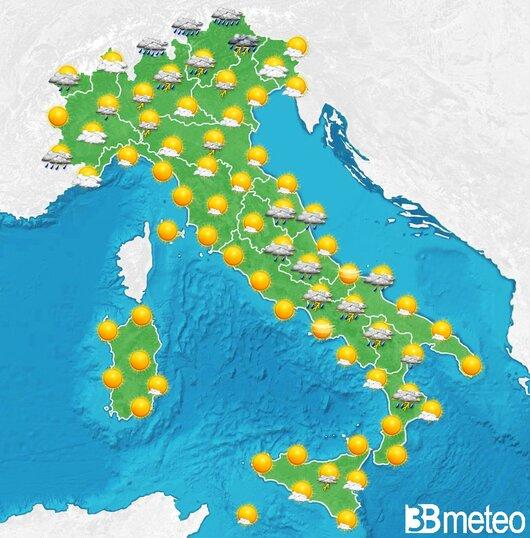 Il tempo previsto fra tre giorni