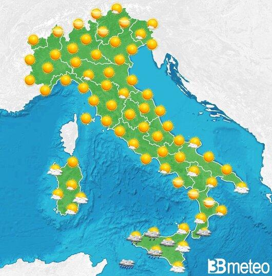 Il tempo previsto fra tre giorni