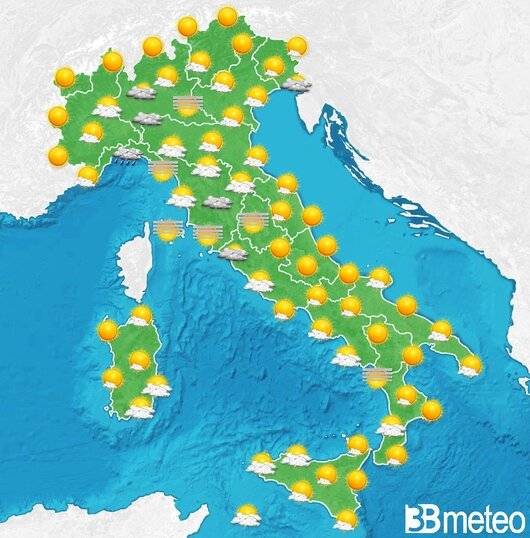 Il tempo previsto fra tre giorni