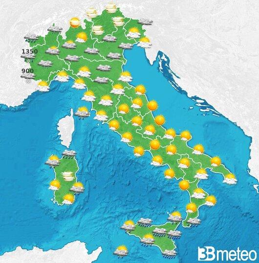 Il tempo previsto fra tre giorni