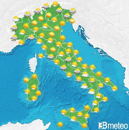 Il tempo previsto fra tre giorni