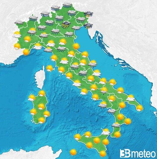 Il tempo previsto fra tre giorni