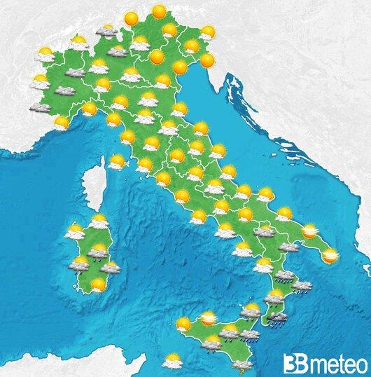 Il tempo previsto fra tre giorni