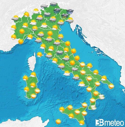 Il tempo previsto fra tre giorni
