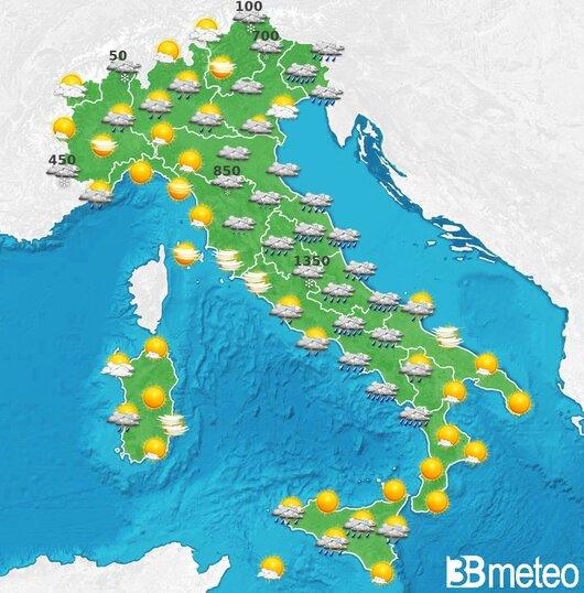 Il tempo previsto fra tre giorni