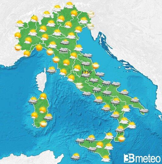 Il tempo previsto fra tre giorni