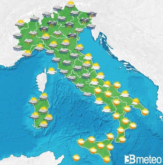 Il tempo previsto fra tre giorni