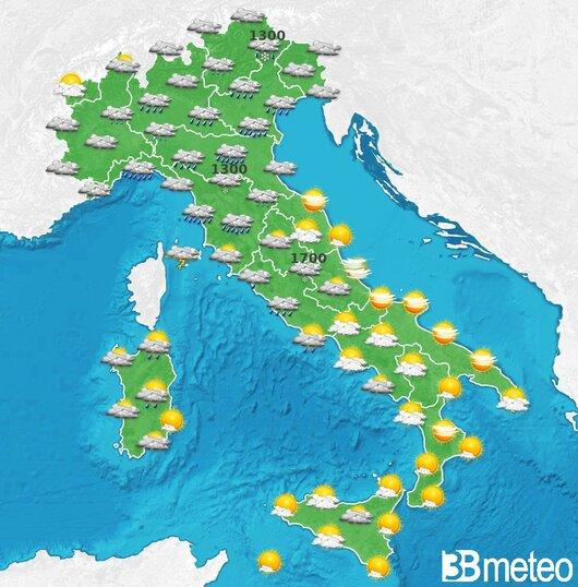 Il tempo previsto per la giornata di domani