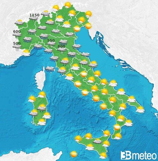Il tempo previsto per la giornata di domani