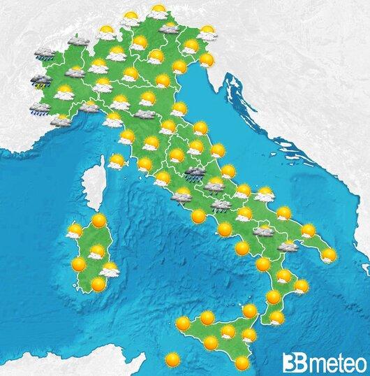 Il tempo previsto per la giornata di domani