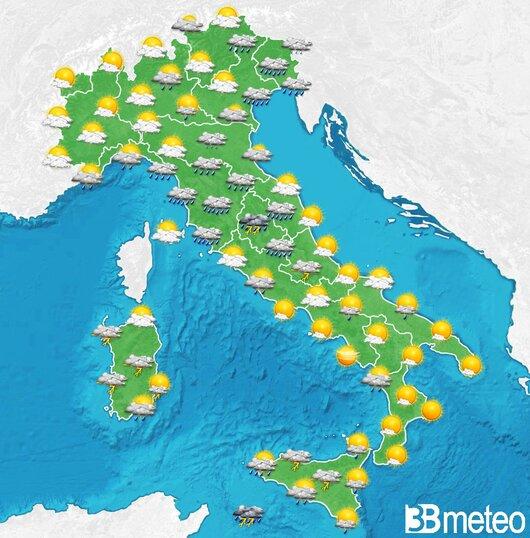 Il tempo previsto fra tre giorni