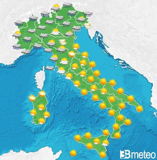 Il tempo previsto per la giornata di domani