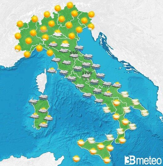 Il tempo previsto per la giornata di domani