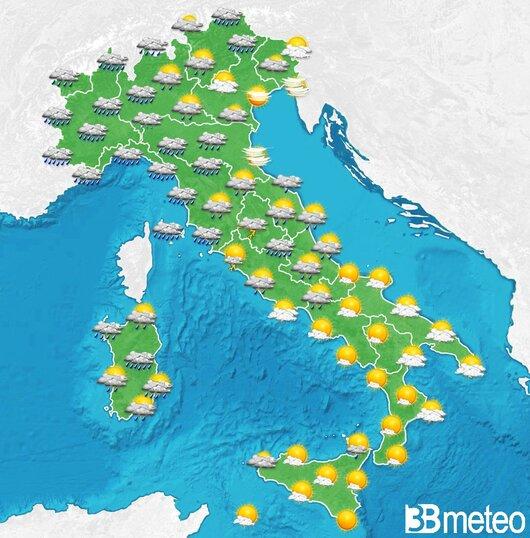 Il tempo previsto fra tre giorni