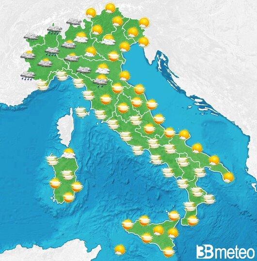 Il tempo previsto per la giornata di domani