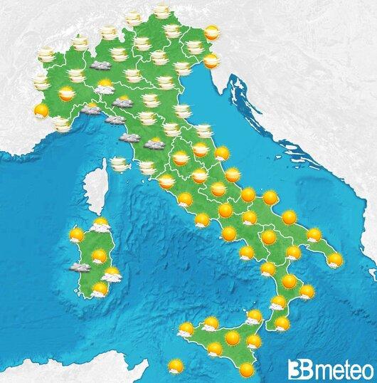 Il tempo previsto per la giornata di domani