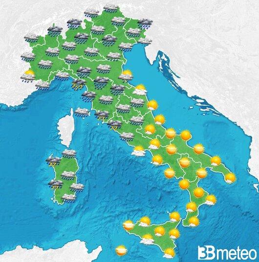 Il tempo previsto per la giornata di domani