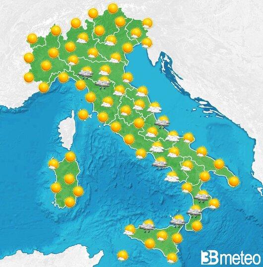 Il tempo previsto fra tre giorni