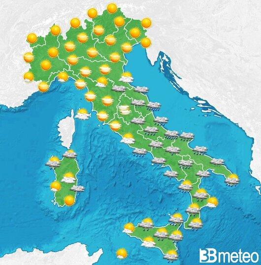 Il tempo previsto fra tre giorni