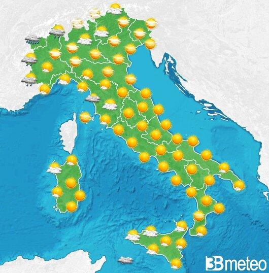 Il tempo previsto per la giornata di domani