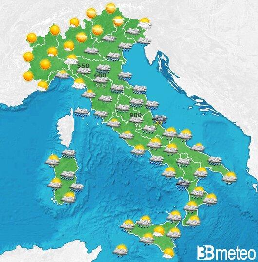 Il tempo previsto fra tre giorni