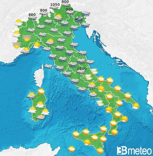 Il tempo previsto fra tre giorni