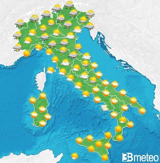 Il tempo previsto fra tre giorni