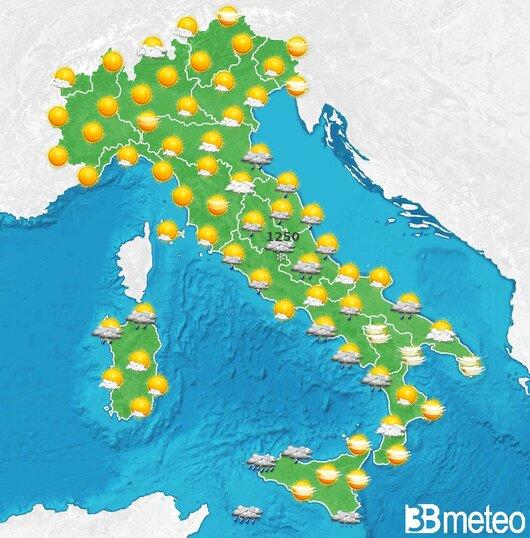 Il tempo previsto fra tre giorni
