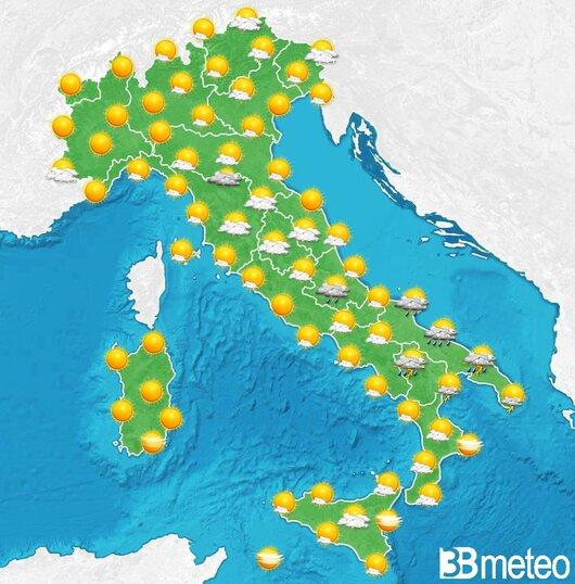 Il tempo previsto fra tre giorni