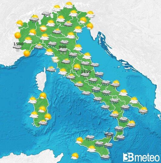 Il tempo previsto fra tre giorni