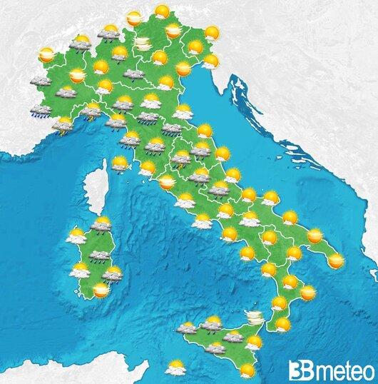 Il tempo previsto fra tre giorni