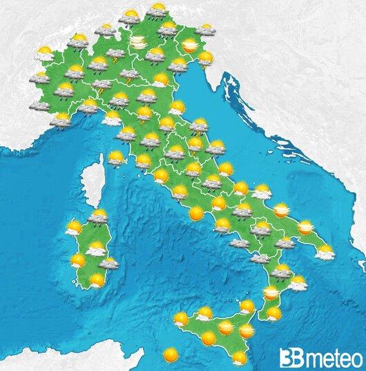 Il tempo previsto fra tre giorni