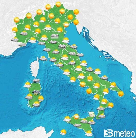 Il tempo previsto per la giornata di domani