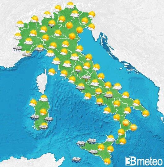 Il tempo previsto per la giornata di domani