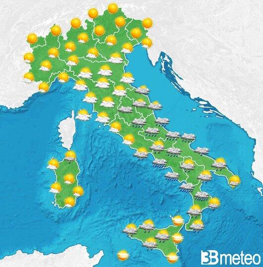 Il tempo previsto fra tre giorni