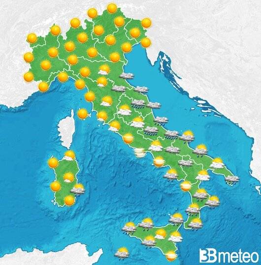 Il tempo previsto fra tre giorni