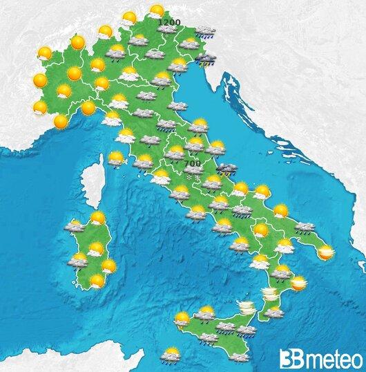 Il tempo previsto per la giornata di domani
