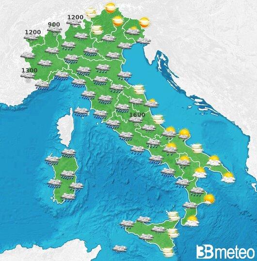 Il tempo previsto fra tre giorni