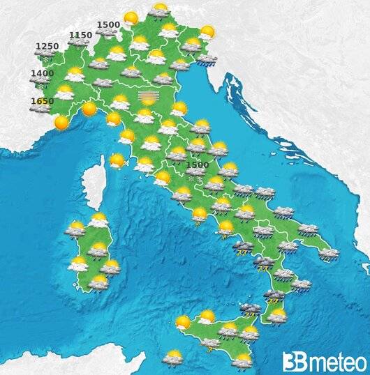 Il tempo previsto per la giornata di dopodomani