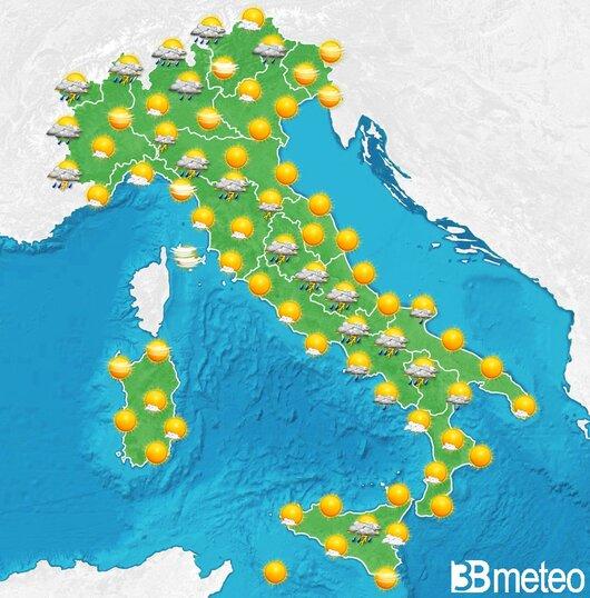 Il tempo previsto fra tre giorni