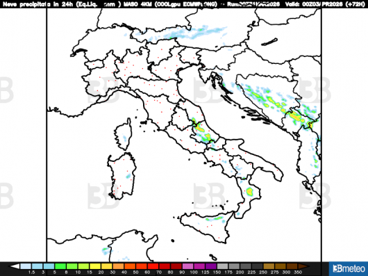 Accumuli di neve fresca nelle 24 ore di giovedì