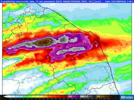 accumuli di pioggia nell'evento