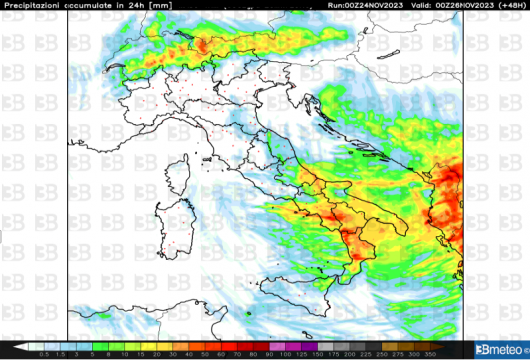 Accumuli nelle 24h per la giornata di sabato 
