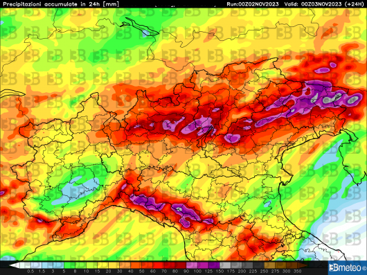 Accumuli precipitazioni in 24 ore